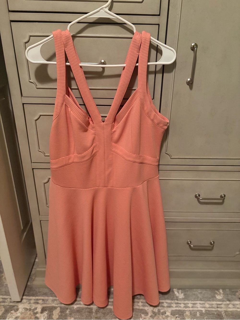 Fashion to Figure Coral Pink V-Back Fit & Flare Mini Dress